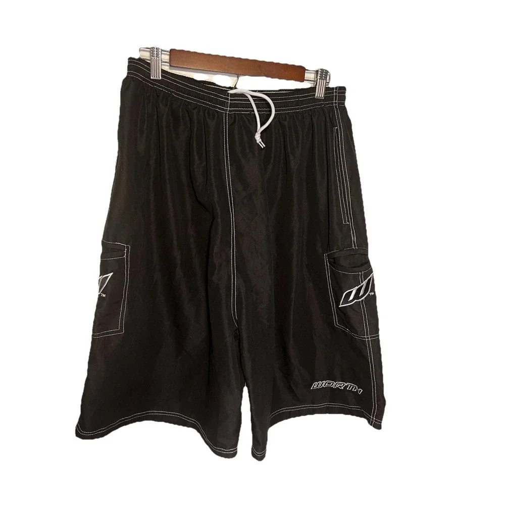 Worth XXXL Youth BoardShorts Black White Outline Logo‎ Cargo Wideleg Beach